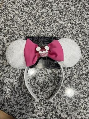 Disney x Aldi White Sequin Pink Bow w/ Cupcake Charm Accent Minnie Ears 2026